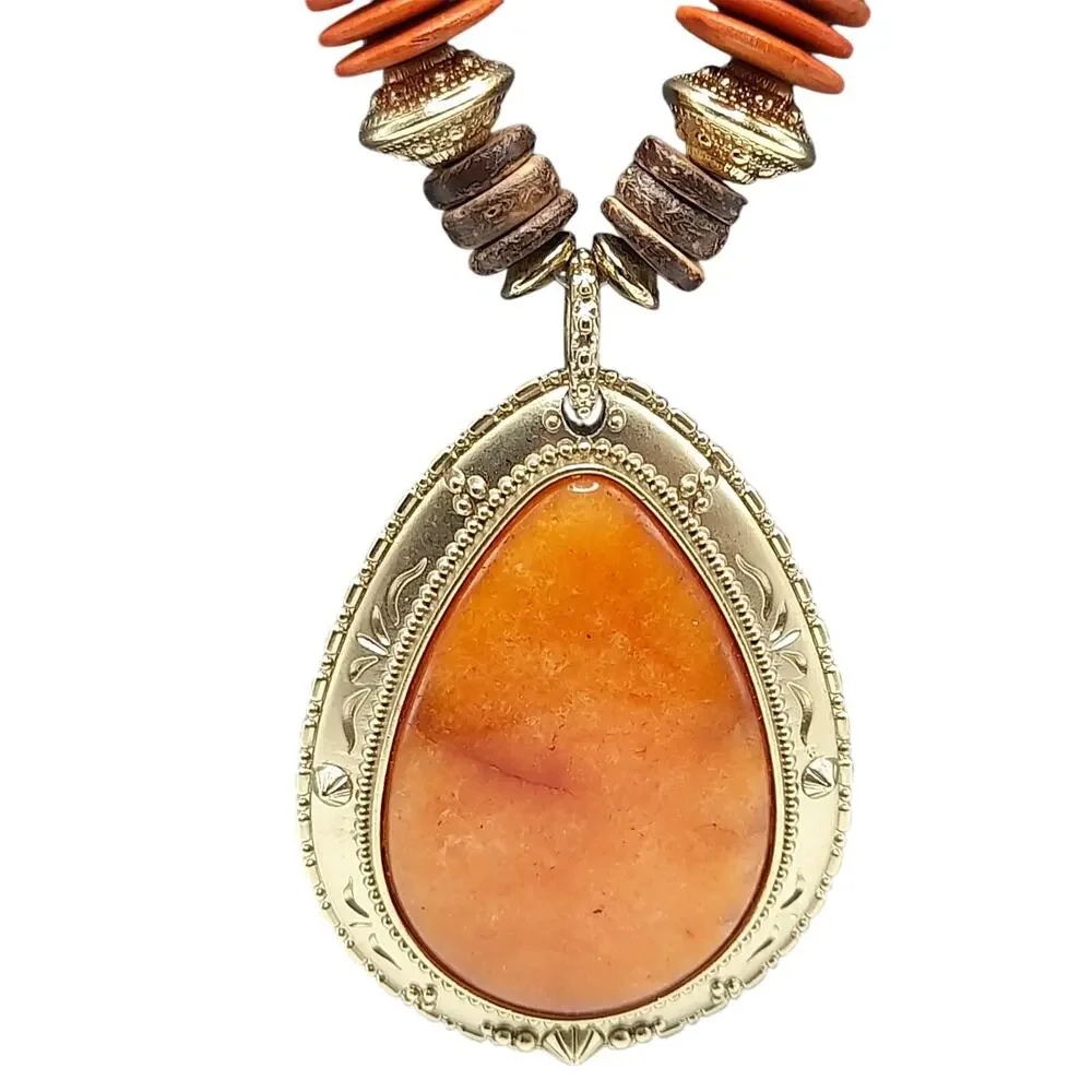 Chico's Beaded Gemstone Pendant Necklace, Leather Cord, 21 1/2